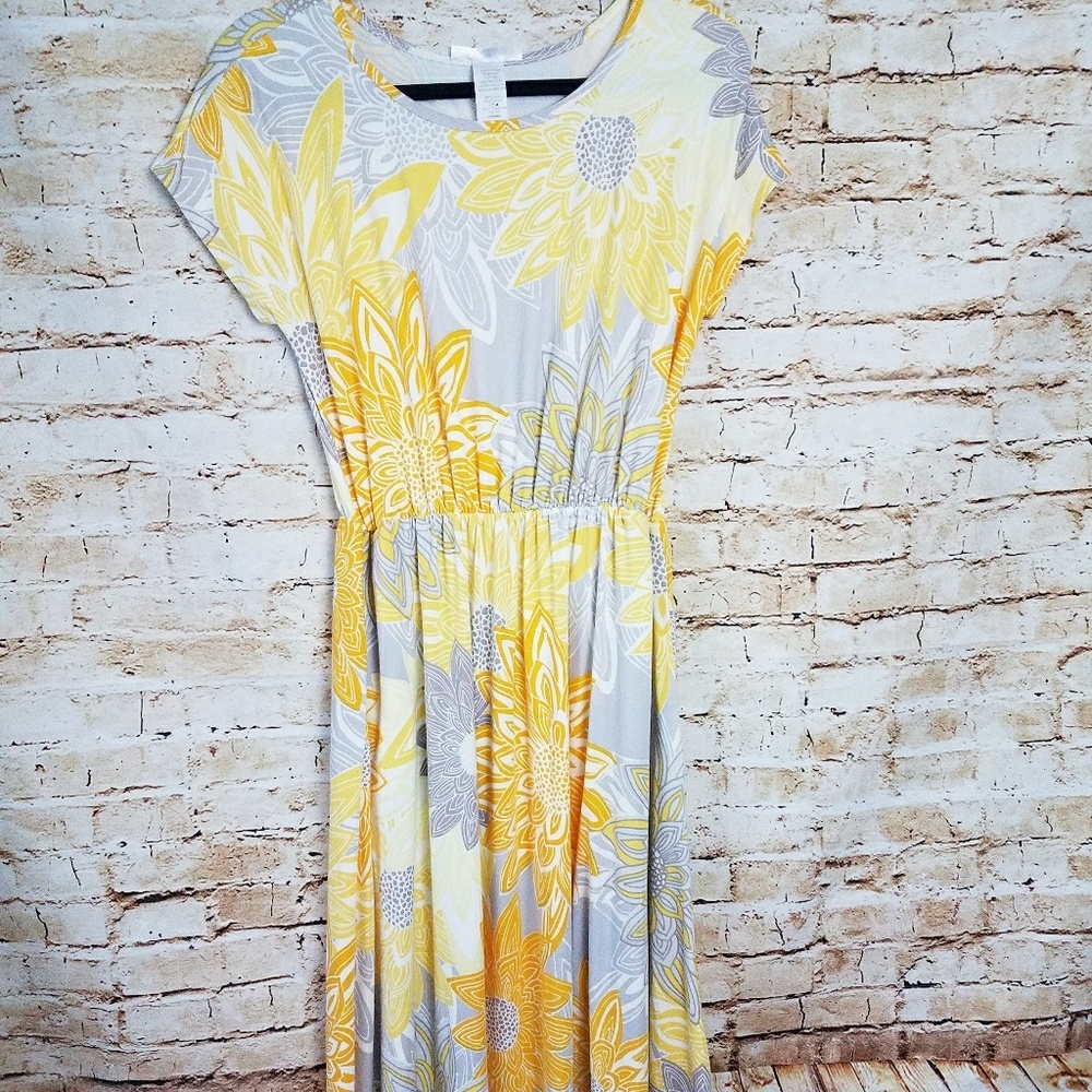 Yellow Floral Maxi Dress w/ Pockets - Picture 3 of 4